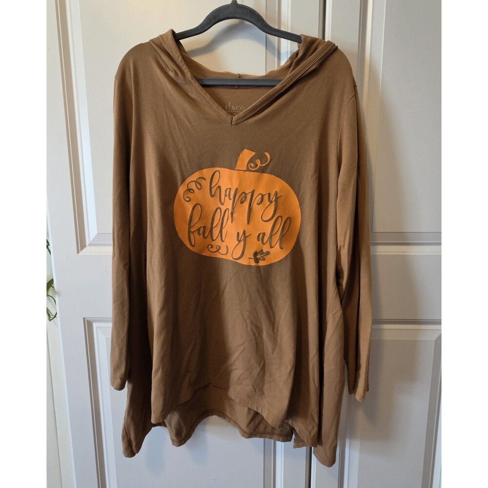 D & Co "Happy Fall Y'all " Pumpkin Pullover Hoodie Women's Size 2x